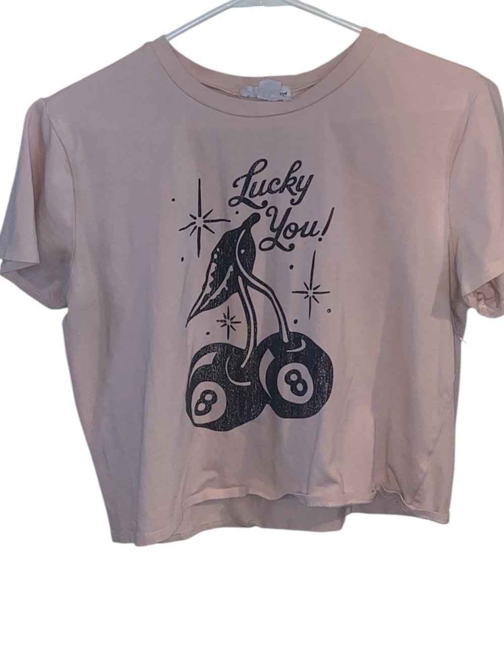 Outlaw Cherries Lucky You 8-ball Tattoo Pink Graphic Tee cropped Tshirt Retro